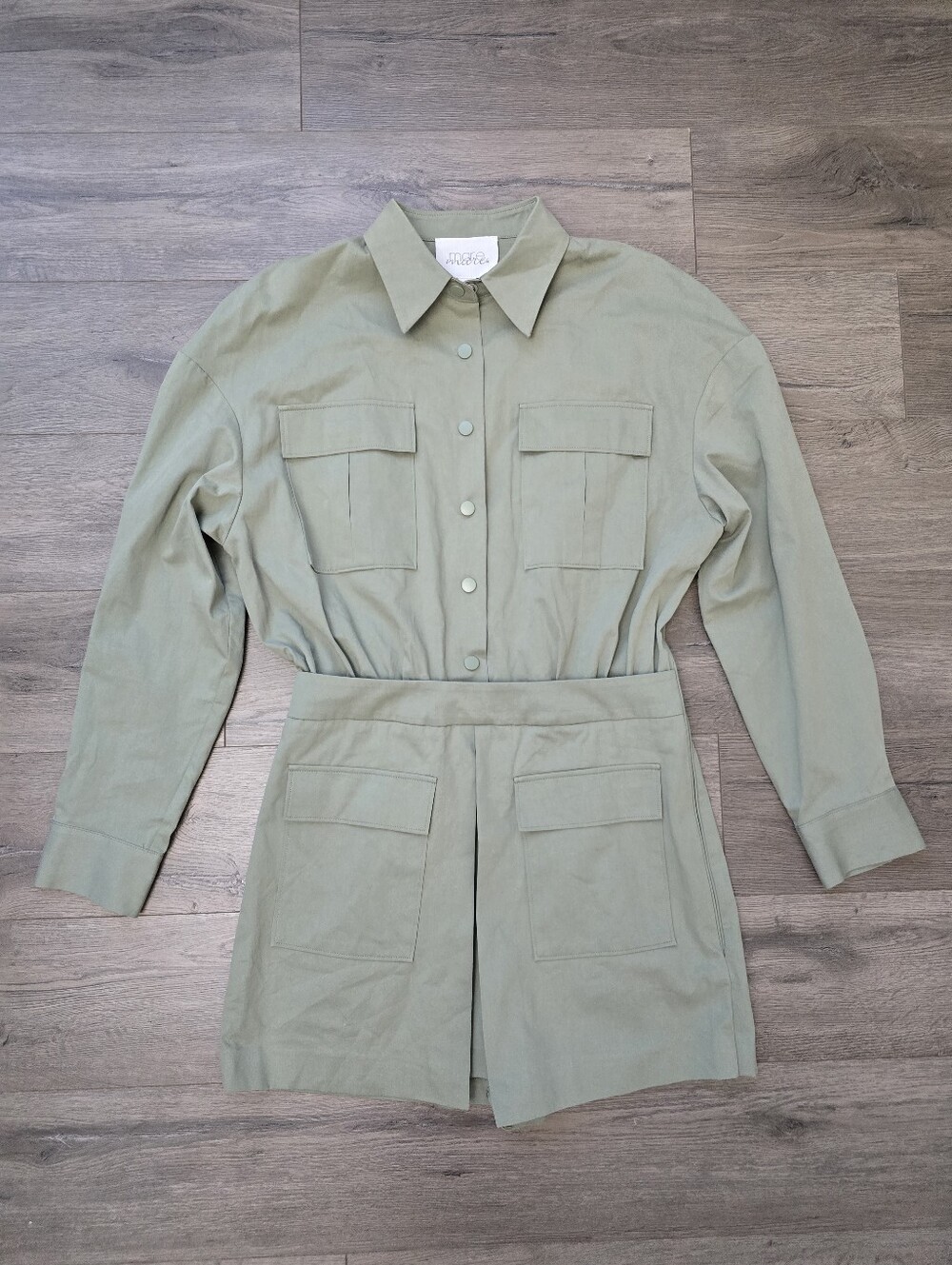 Mare Mare Long-Sleeve Utility Romper Anthropologie khaki Medium - Picture 4 of 15